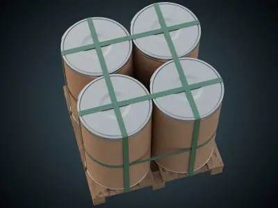 Cardboard Barrel And Pallet 1A Low-poly 3D model