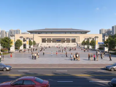 Large transport hub railway station high-speed rail station 3D model