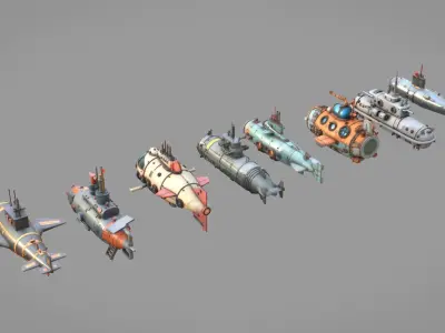 Submarine Pack Collection Low-poly 3D model