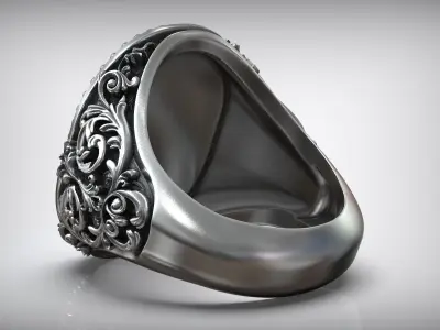 Elephant Head Antique Pattern Men Signet 3D print model