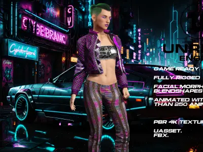 CyberPunk girl full rigged - game ready - animated Low-poly 3D model purchase