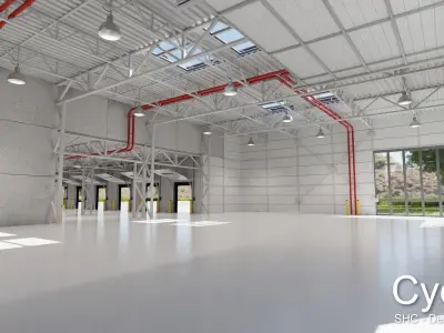 Modern unfurnished warehouse with office for Blender Low-poly 3D model