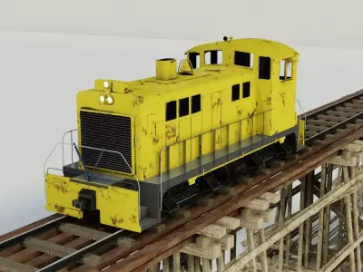 Locomotive and bridge trestle complete textures and materials  3D Model Pack