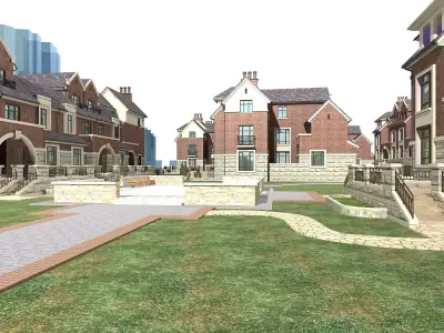 Villa residential area with brick buildings 3D model