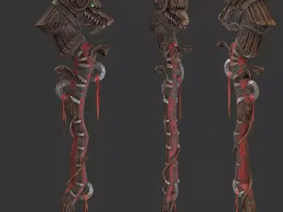 Wood Staff Low-poly 3D model