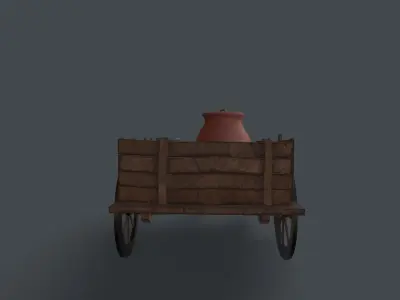 3D GAME READY CART wooden with pot Low-poly 3D model