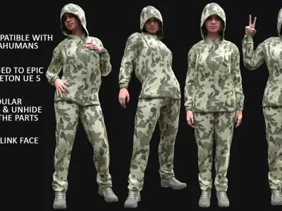 Woman - Military Uniform 3 - Modular - Rigged Low-poly 3D model