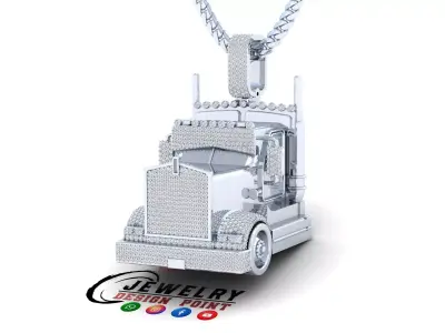 Custom Semi Truck Diamond Pendant - Rig Truck Vehicle Diamond  3D print model