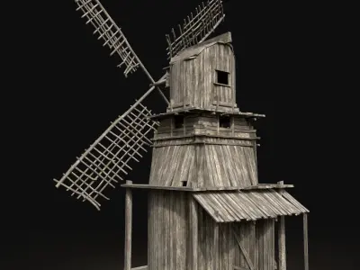 Next Gen AAA Wooden Viking Medieval Enterable Farm Windmill Free low-poly 3D model