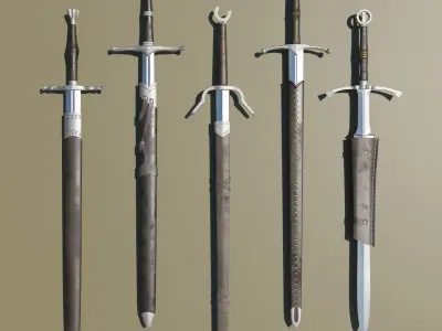 HQ PBR  5 Sheathed Swords Low-poly 3D model