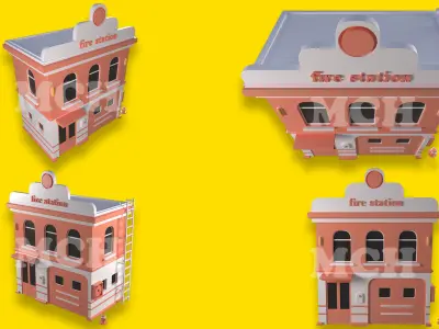 Fire Station Low-poly 3D model purchase
