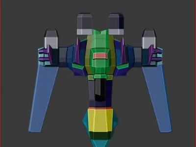 Spaceship colorful flying in air Free low-poly 3D model