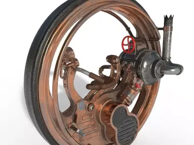 Steampunk monowheel PBR low poly Low-poly 3D model