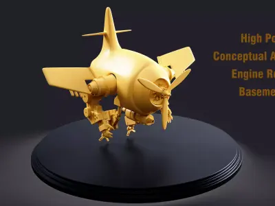 High Poly Conceptual Aircraft Engine Robot Base Mesh 3D model