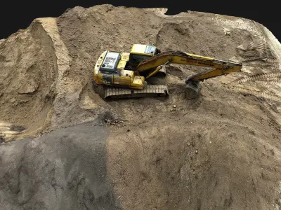 construction-site terrain sand piles machinery scan Low-poly 3D model