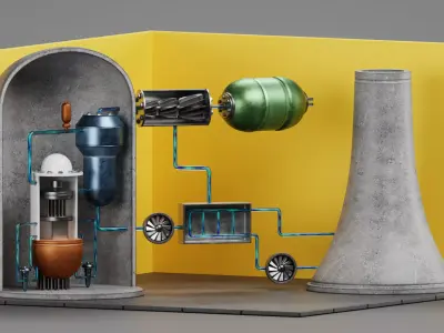 Nuclear Reactor V2 - Power Plant Animated Low-poly 3D model