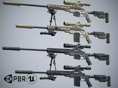 Remington 700 Tactical Sniper Rifle low-poly 3d model Low-poly 3D model