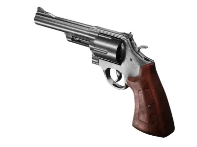Old Classic Revolver Gun Silver and Black With Bullets 3D model