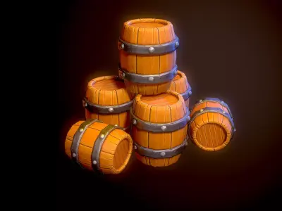 Stylized Barrels Free low-poly 3D model