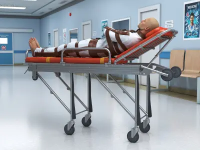 Patient in Straitjacket on Hospital Stretcher 3D model