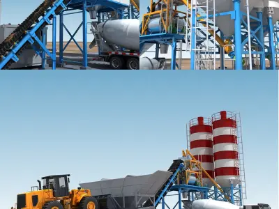 Cement mixing plant and mixer truck 3D model