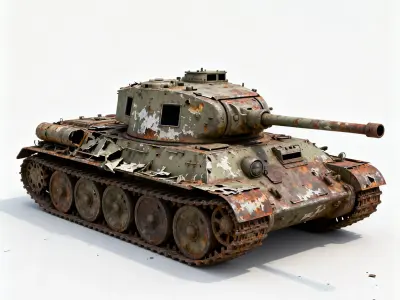 Realistic Wrecked Vintage WWII Medium Tank 3D Model Low-poly 3D model