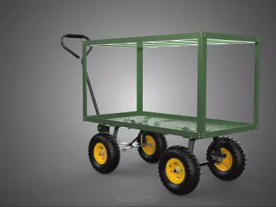DOUBLE 2 TIER DECK TURNTABLE TROLLEY STEEL NURSERY CART GARDEN 3D model