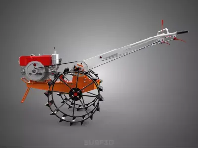 WALK BEHIND HAND WALKING TRACTOR DIESEL FARMER OPERATOR WORK MUD 3D model