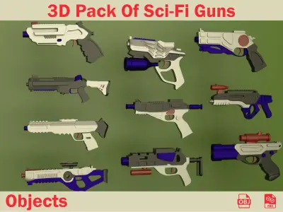 3D Pack Of Sci-fi Guns 3D model