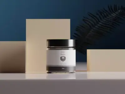 Cosmetic Face Scrub Glass jar with plastic lid and Studio 3D model