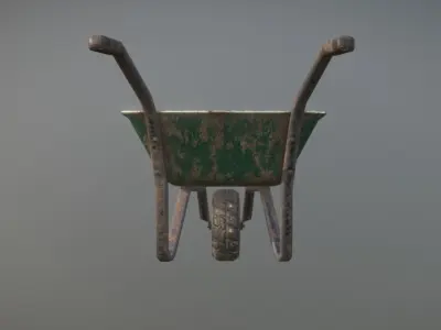 Low Poly Wheel Barrow Green Dirty Low-poly 3D model
