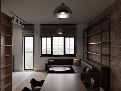Industrial Style Apartment Interior with CAD Plan 3D model