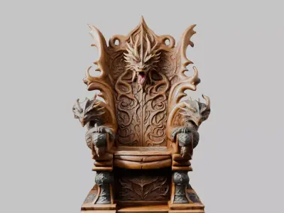 Medieval Fantasy Wooden Carved Dragon Throne Low-poly 3D model