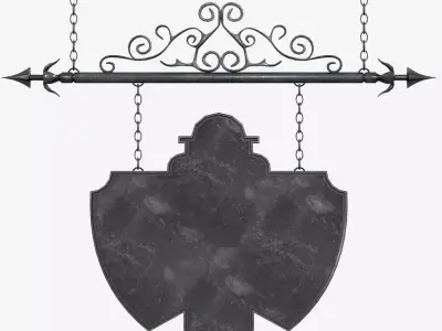 Signboard clock hanging on chain 3D model