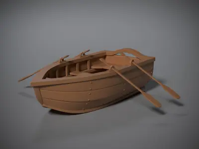 Wooden boat Low-poly 3D model 3