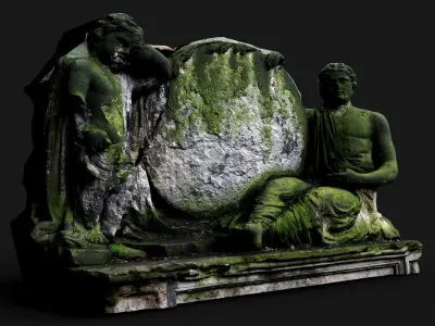 ancient mossy tombstone front part monument PBR photogrammetry Low-poly 3D model