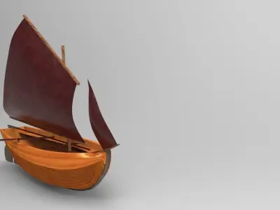 Game ready Wooden Sailing boat Low-poly 3D model Free low-poly 3D model
