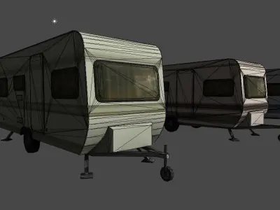 Caravan collection camper trailers in row Low-poly 3D model