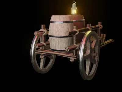 PBR Game Asset Fantasy Wagon Low-poly 3D model
