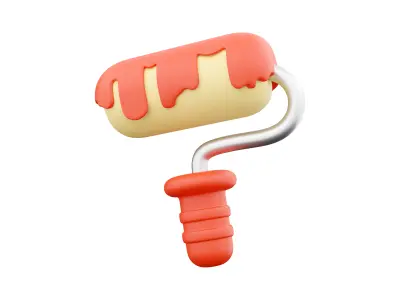 3d Simple paint roller with dripping red paint 3D model
