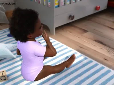 One Year Old Black Girl in Bodysuit Fur Rigged 3D model