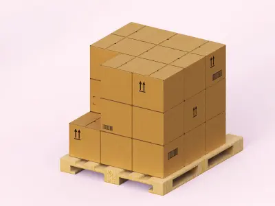 Wooden Pallet with cardboard boxes Free 3D model