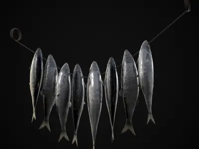 Hanging Herring Fish Low-poly 3D model