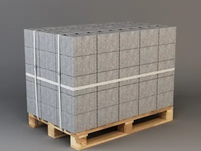 Set of bricks of different sizes and materials Low-poly 3D model