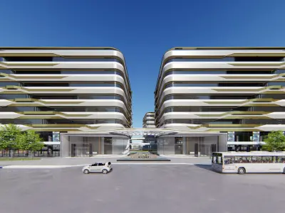 SU model of modern linear of office and commercial buildings 3D model