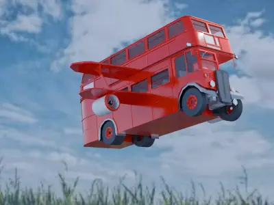 Futuristic Flying Double Decker Bus 3D model