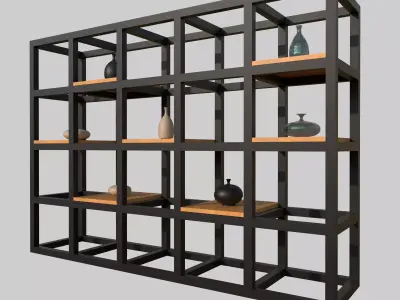 Modern Rack Shelf   Metal and Wood Display Unit Low-poly 3D model