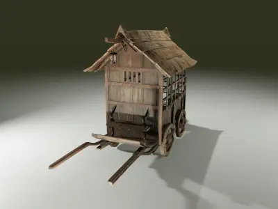 Medieval Horse Cage Cart  LP 3D model prisoner carriage Low-poly 3D model