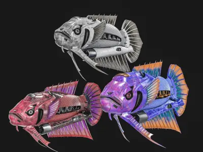Sci-fi Robot Fish  Pack Low-poly 3D model
