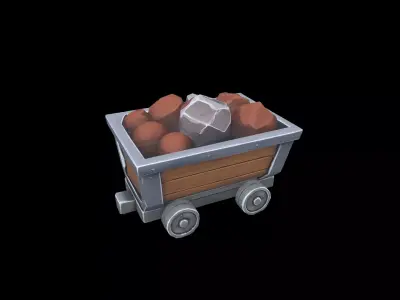 Low Poly Stylized Copper Mine Cart Low-poly 3D model